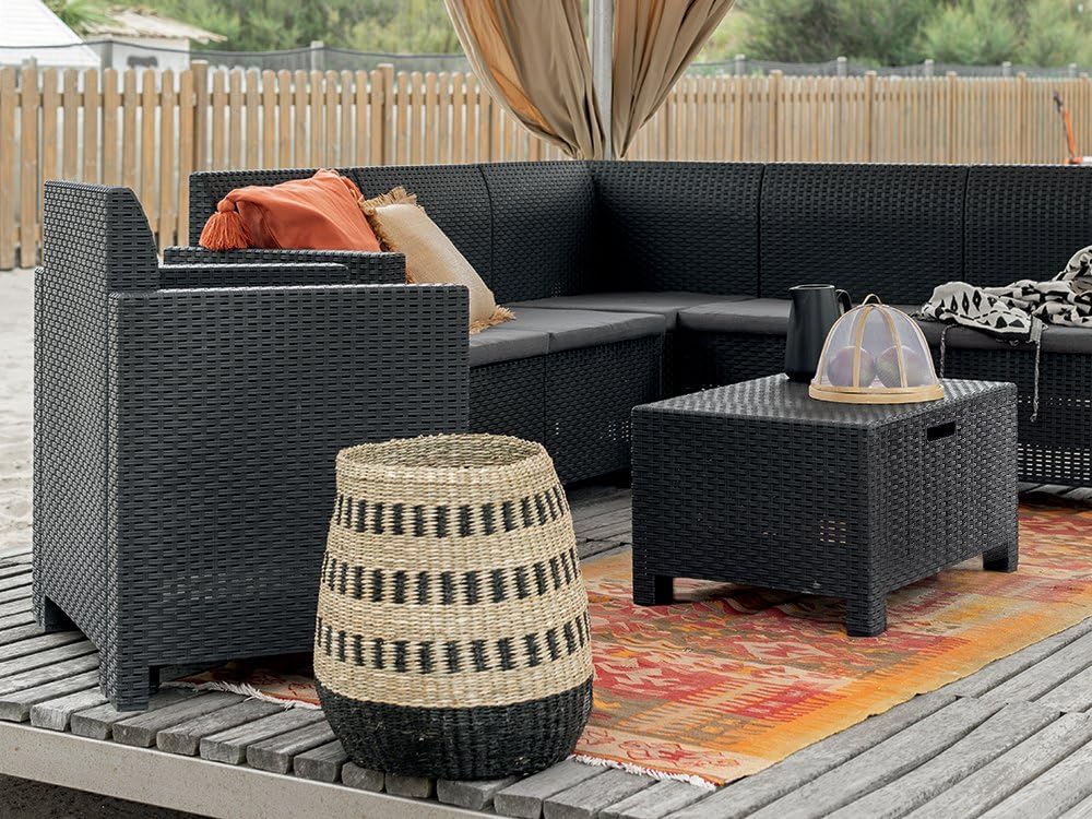 Dmora - Set salotto da esterno Eris, Set da giardino con cuscini, Salottino indoor e outdoor effetto rattan, 100% Made in Italy, Antracite
