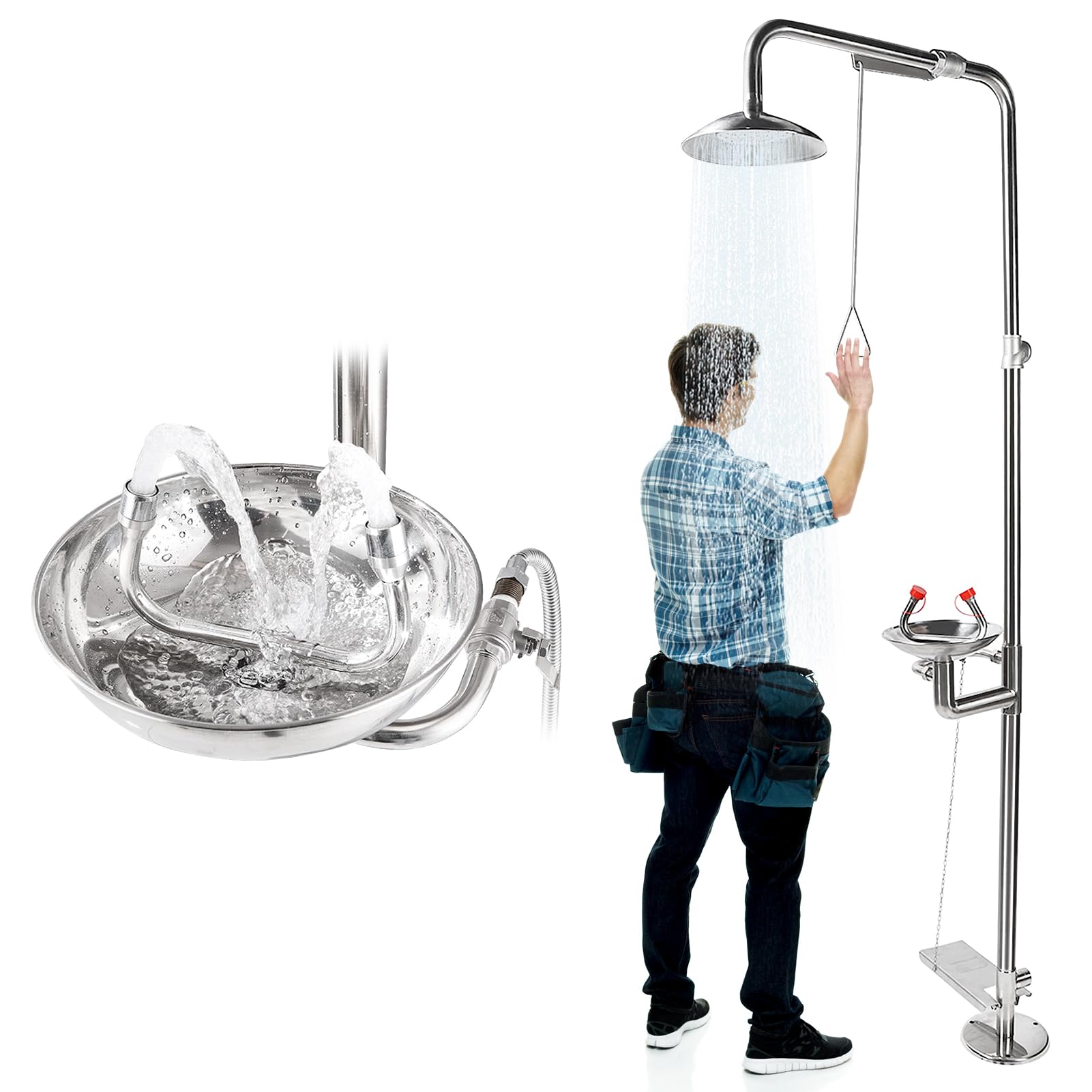 Station de Lavage des Yeux en Acier Inoxydable 304, Douche D'urgence, Station de Lavage des Yeux D'urgence avec Douche, Ensemble de Douche Oculaire de Laboratoire