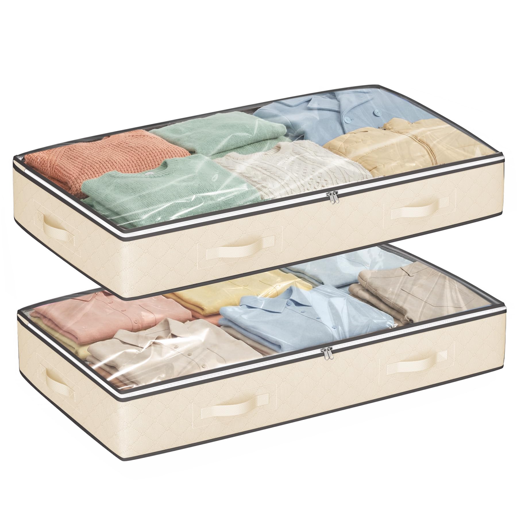 Budding Joy 95L Under Bed Storage Containers, 2 Pack Beige Beige 95L-2 Pack
