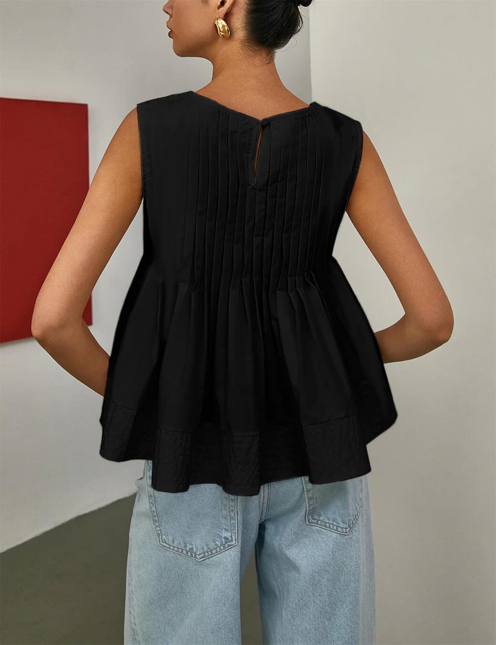 Damska letnia plisowana bluzka bez rękawów z peplum, śliczne plisowane koszulki bez rękawów z falbanką na ramiączkach tank top