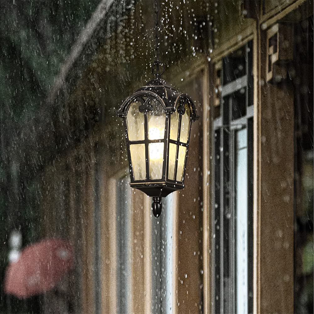Lampa wisząca, nowoczesna, czarna aluminiowa lampa wisząca, na ganek, ogród, podjazd lub taras, odporna na warunki atmosferyczne, do użytku wewnątrz i na zewnątrz