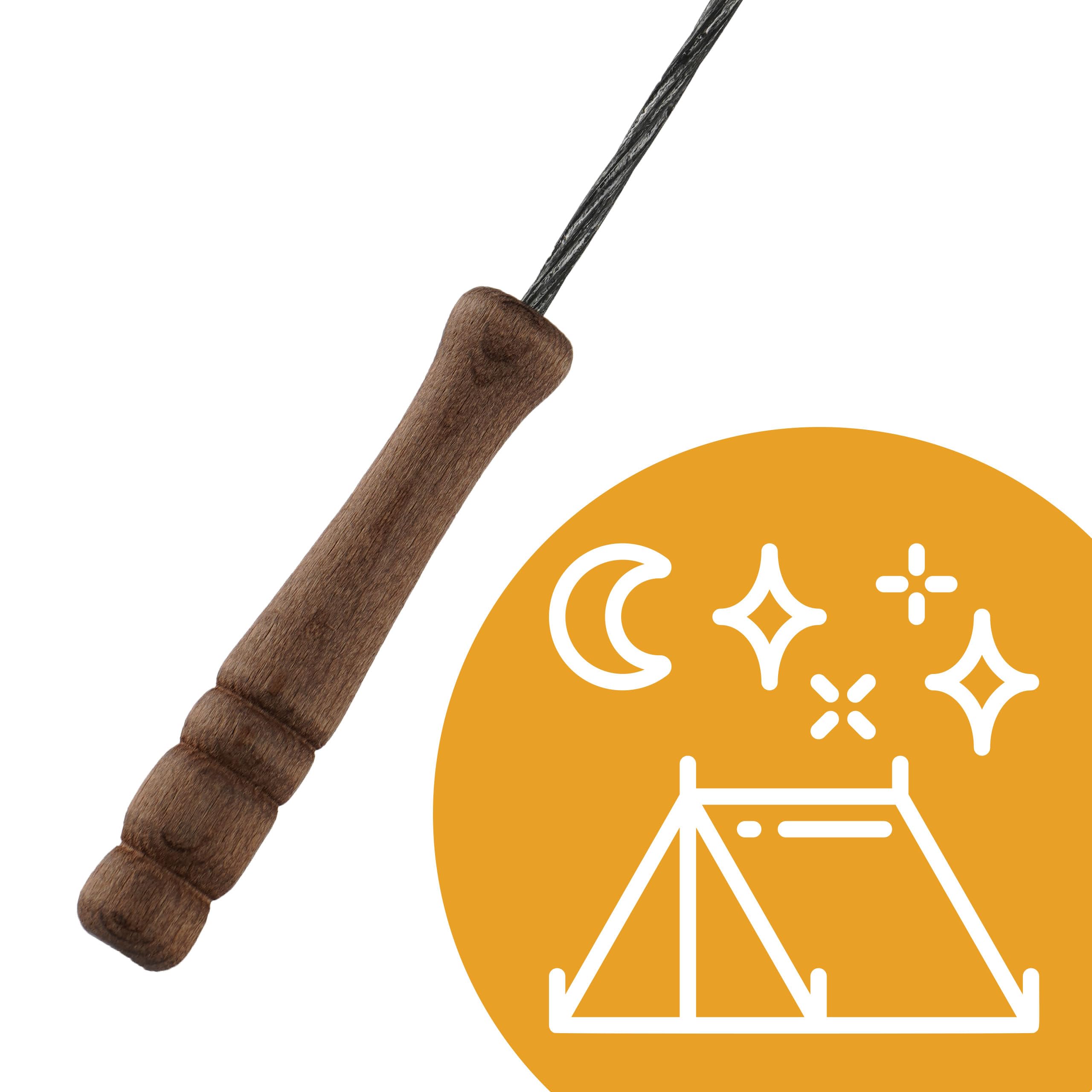 Grill spieße stahl 100cm Feuerstab, Grillspiesse lang für Lagerfeuer, Barbecue, Spieße für grill zum Einfädeln und Braten von Würsten auf dem Feuer Stahlstab, Holzgriff 10 Stück