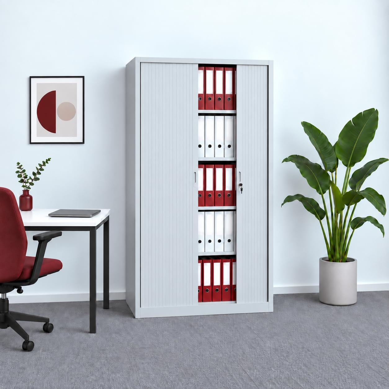 Schrank & Stuhl Rolladenschrank Aktenschrank Stahl 195x120x46cm Grau
