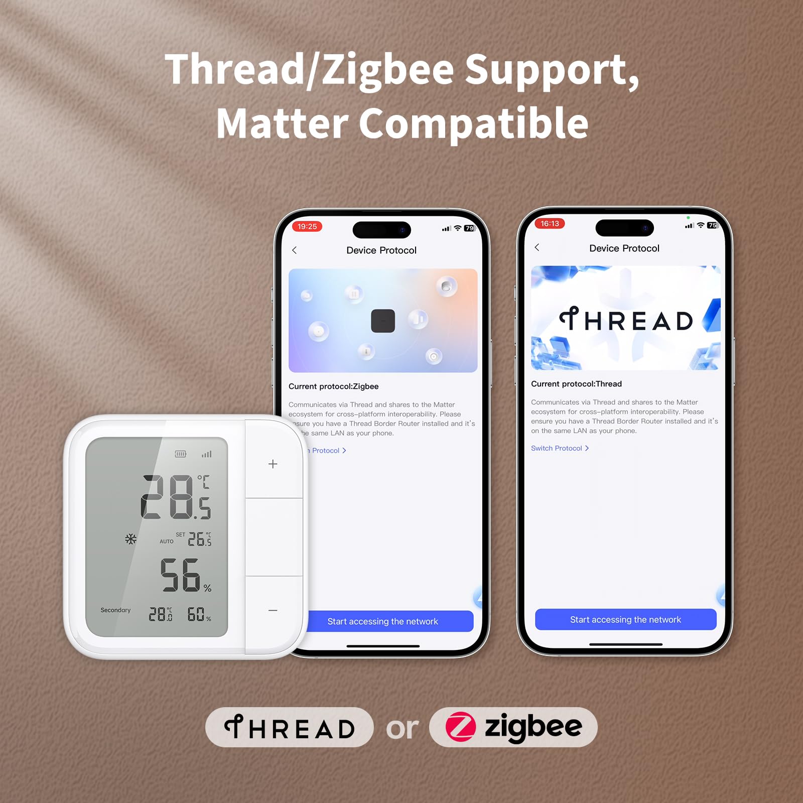 Aqara Thread/Zigbee Wielofunkcyjny czujnik temperatury W100, Temperature & Humidity Monitoring, Bezprzewodowy, Zdalne Sterowanie HVAC, 3 przyciski, Matter, HomeKit, Apple Home, Alexa, Google