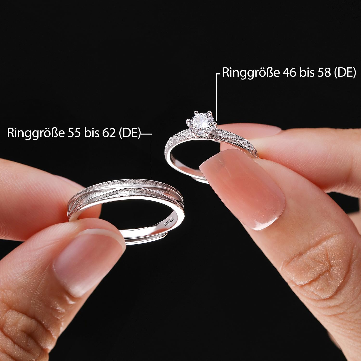 Meissa Paar-Ringe Eheringe Silber 925 Paarpreis Funkelndes Diamantdesign Perfekt für Verlobung Heirat und Hochzeit Ideales Geschenk zum Jahrestag