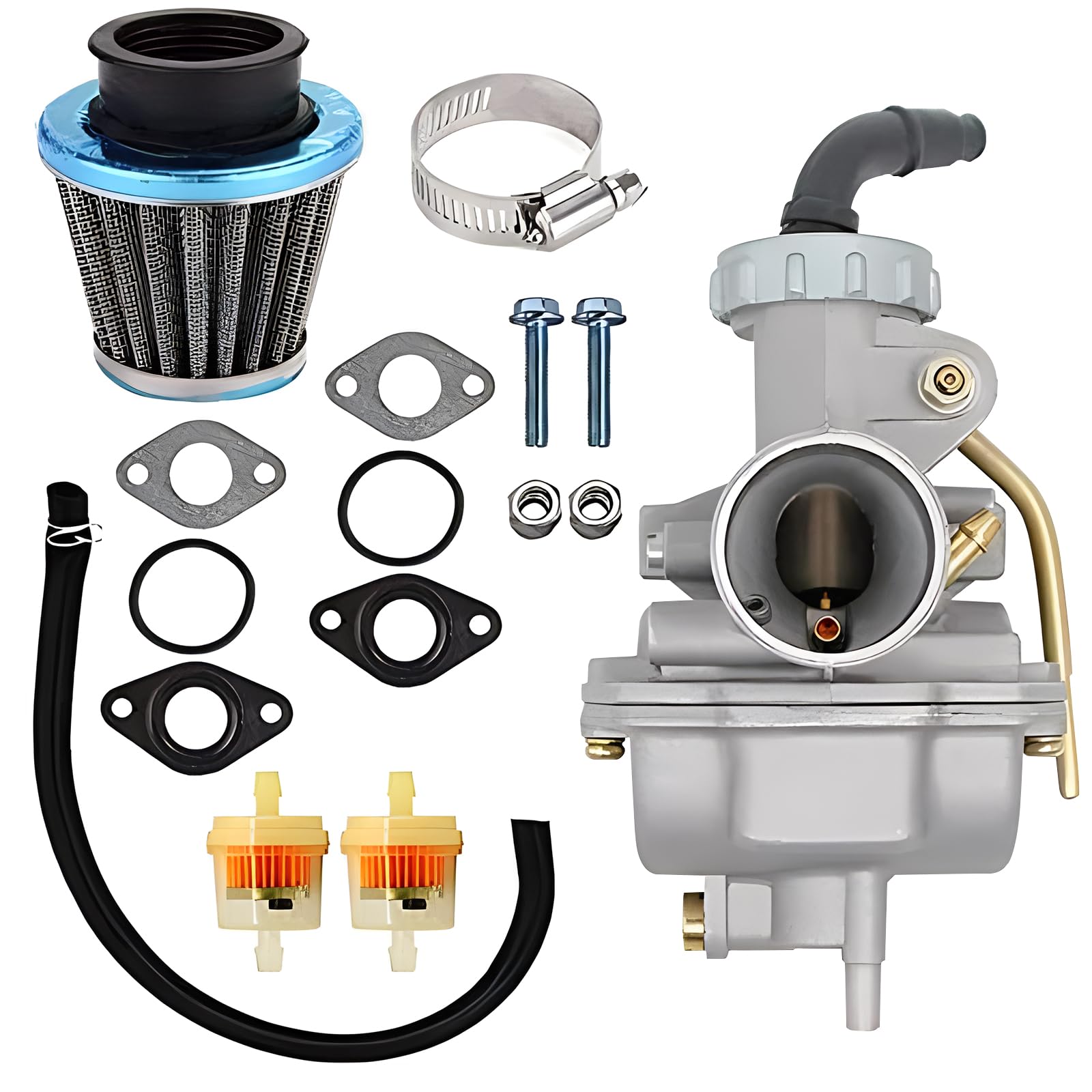 ZBGUN 1 PC Motorcycle PZ20 Carburetor with Air Fuel Filter, Energy-Saving Environmentally Friendly Time-Saving Fuel-Saving Carburetor, Universal for 70cc 90cc 110cc Off-Road Motorcycles ATV (Silver)