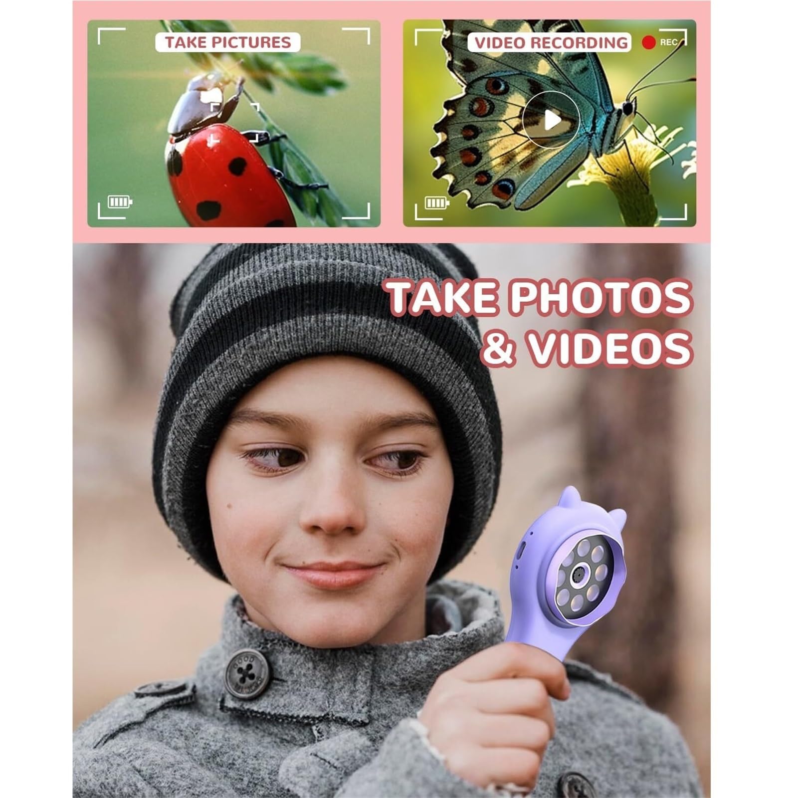 Microscopio digitale for bambini - Microscopio tascabile portatile 1000X con schermo IPS da 2 pollici, kit scientifico portatile con vetrini, ricaricabile tramite USB(Purple)