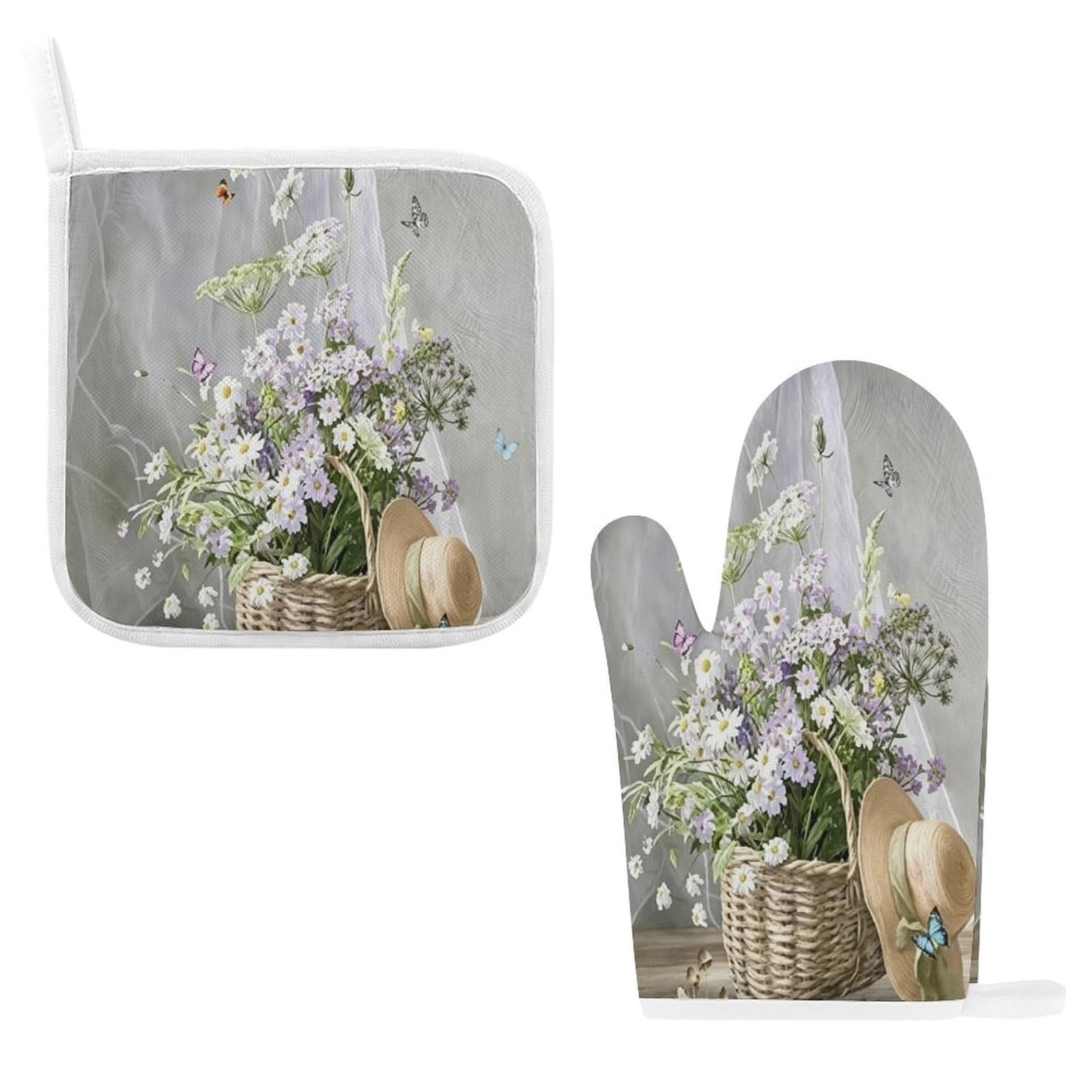 Fodpand Style Daisy And Butterfly Oven Mitts And Pot Holders Sets