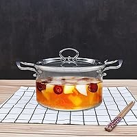 Vista 7 de ABHOME - Olla de vidrio con tapa, resistente al calor, acero inoxidable, doble asa, cristalería para cocinar, cacerola transparente para sopa