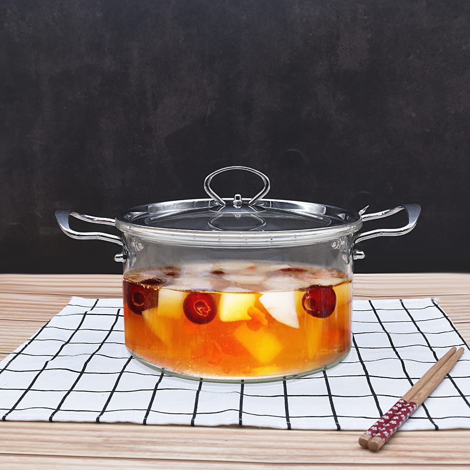 Casserole En Verre Borosilicate 1,6L Avec Couvercle - Transparente, 2 Poignées, Pour Cuisinière, Sain
