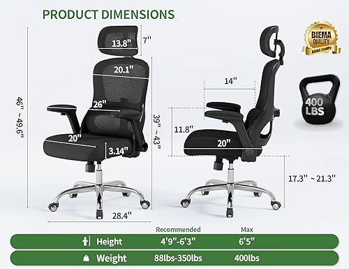 Miniatura 2 de Silla de oficina ergonómica Silla de escritorio para computadora de 400 libras, cómoda silla de oficina grande y alta con soporte lumbar y