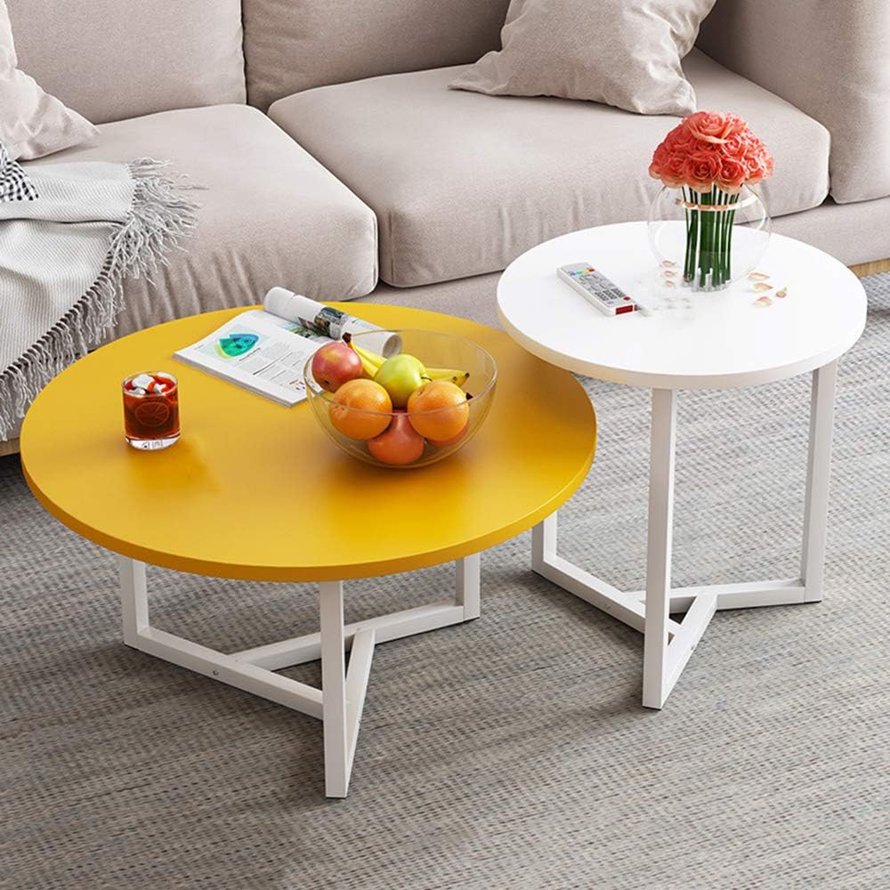 Side Table/End Table,with Wood Tabletop Coffee Table Set of 2 Accent Table Living Room Metal Frame Nesting Table Round Reception End Table Studio Minimalist Reading Table
