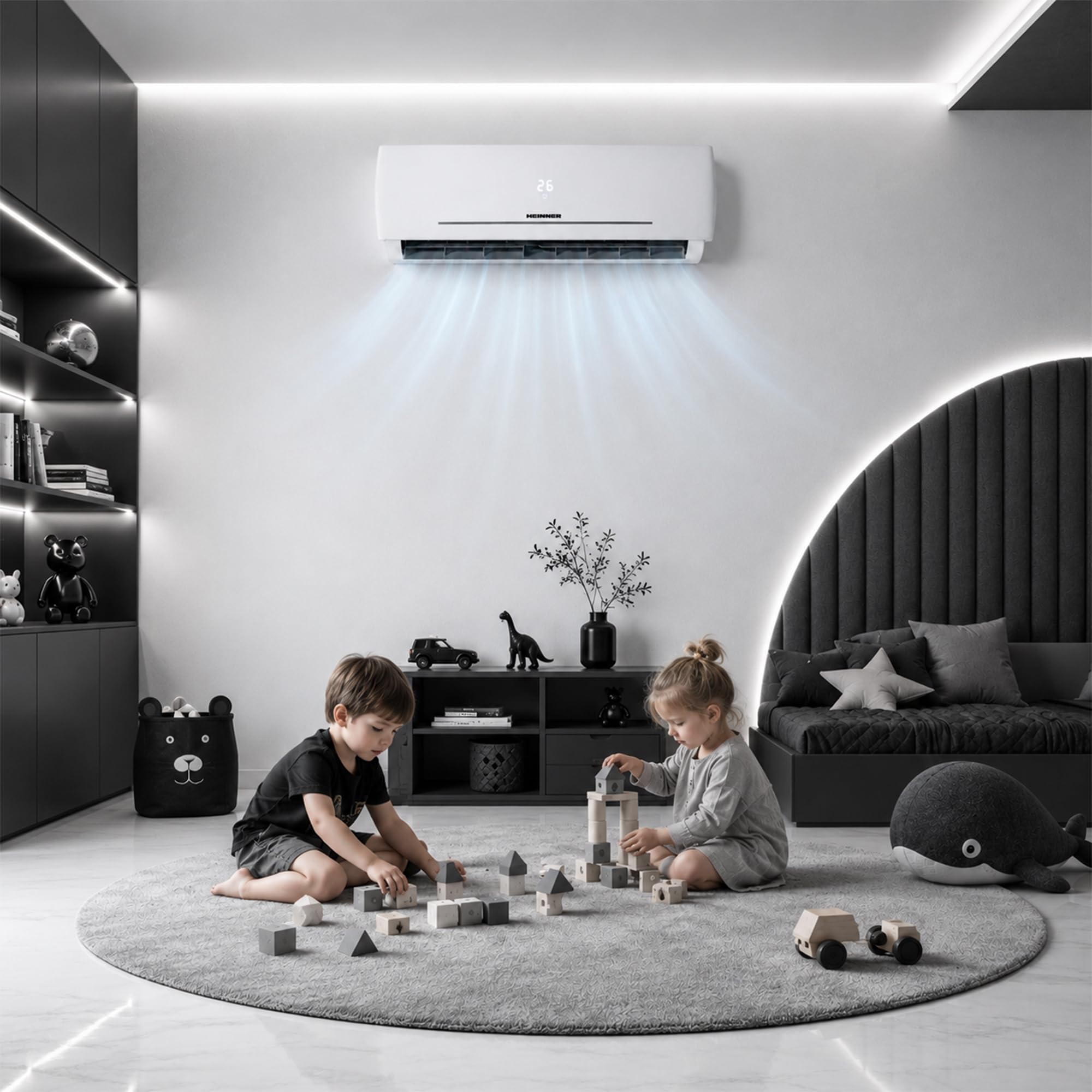 HACMS Multisplit Klimaanlage Split 24000 BTU Set mit 3 Innengeräten (2x 9000 + 1x 12000 BTU) – Inverter Klimagerät mit Wärmepumpe – Heizen & Kühlen – A++ – R32 – Leise Split Klimaanlage für 3 Räume