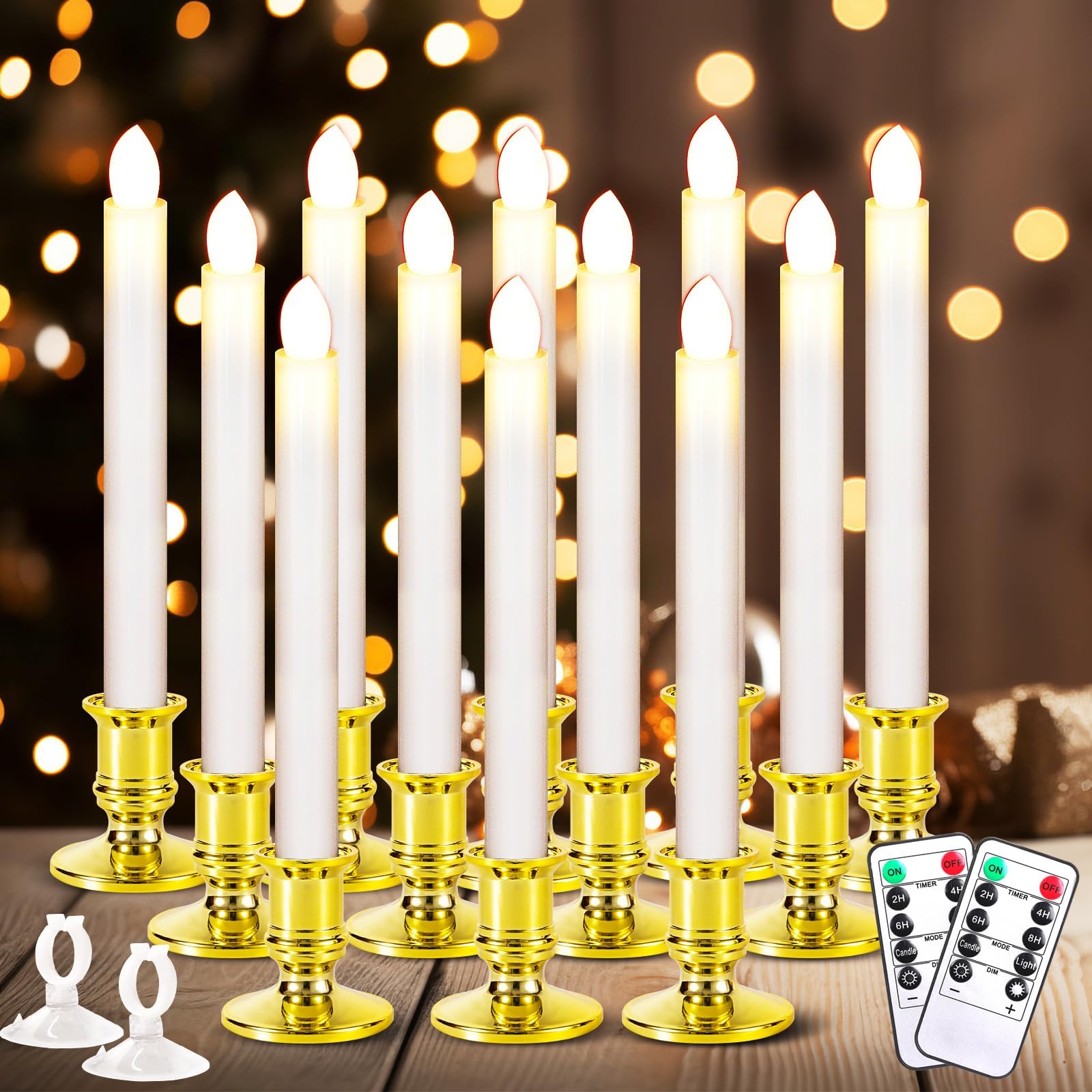 Retisee 10 Pcs Flameless Taper Candles Christmas Battery