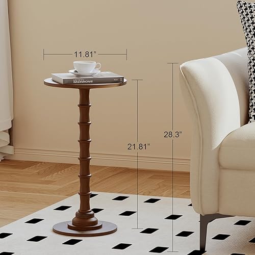 Miniatura 3 de Mesa auxiliar redonda, mesa moderna para bebidas para espacios pequeños, mesa auxiliar delgada con patas de madera maciza para sala de estar,