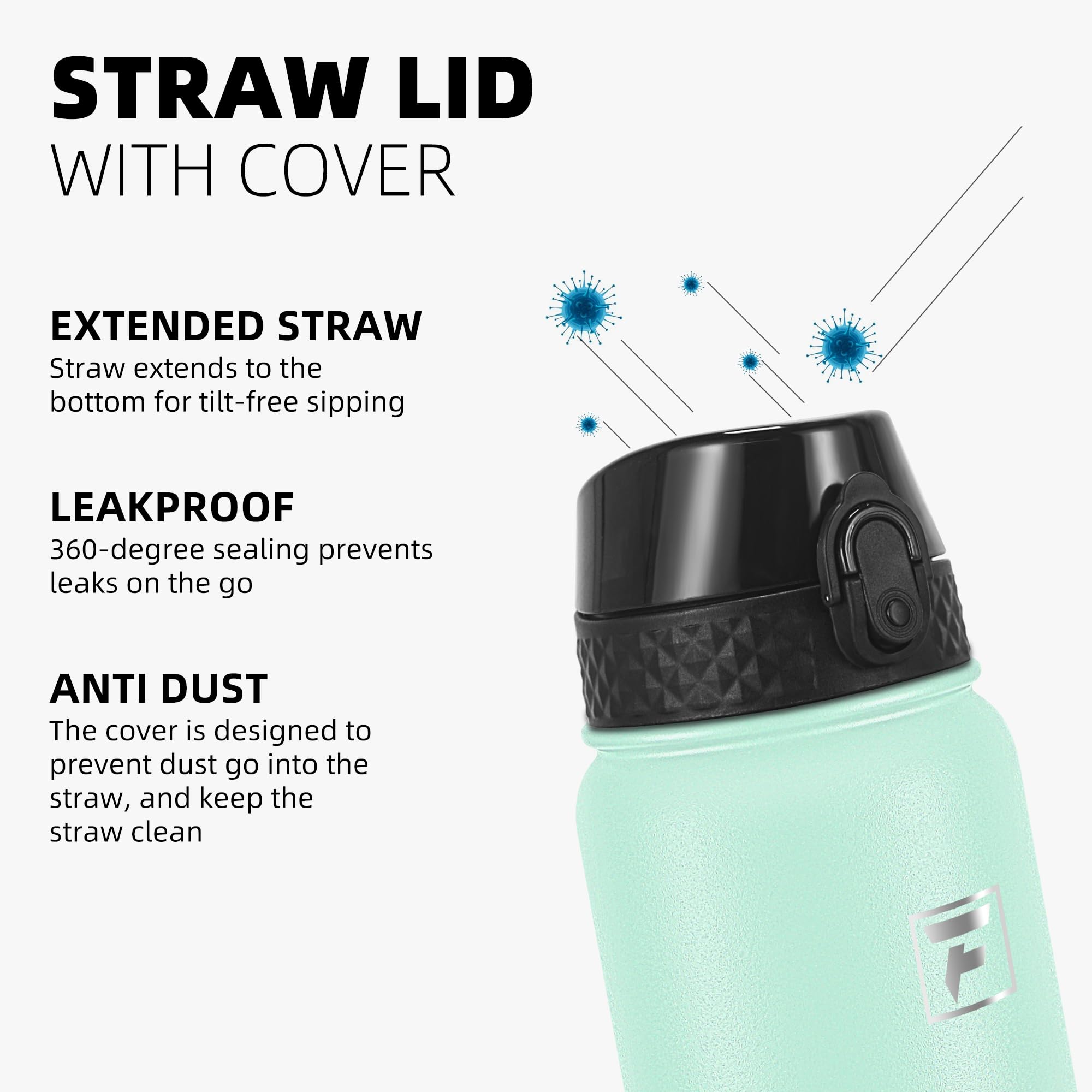 Fanhaw 1L Stainless Steel Insulated Sports Water Bottles with Straw for Kids Men and Women(Green Pink), 946 ml - Image 4