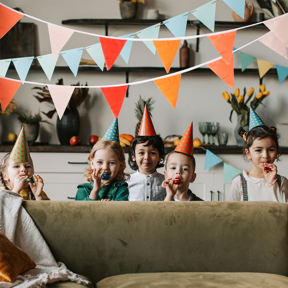 12M/47Ft Orange Party Decorations Kit, GLADFRESIT Fabric Triangle Flag Bunting Banner - Image 3