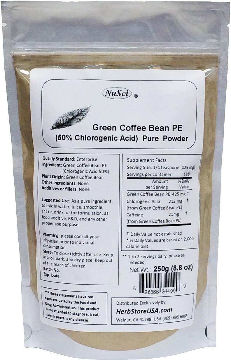 Green Coffee Bean Extract Powder, Standardized 50% Chlorogenic Acid (500 Grams (1.1 lb))