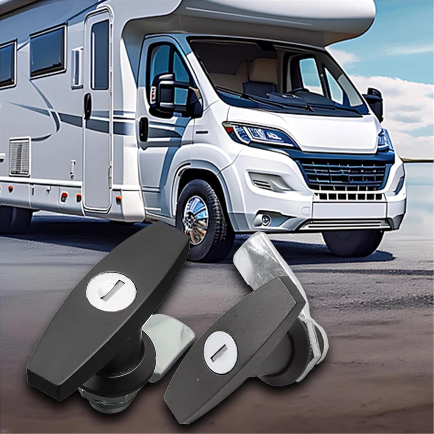 Universal RV T-Handle Door Lock with 2 Key Trailer Toolbox Drawer Cabinet Door Lock Latch for RV 1Pcs(Black)