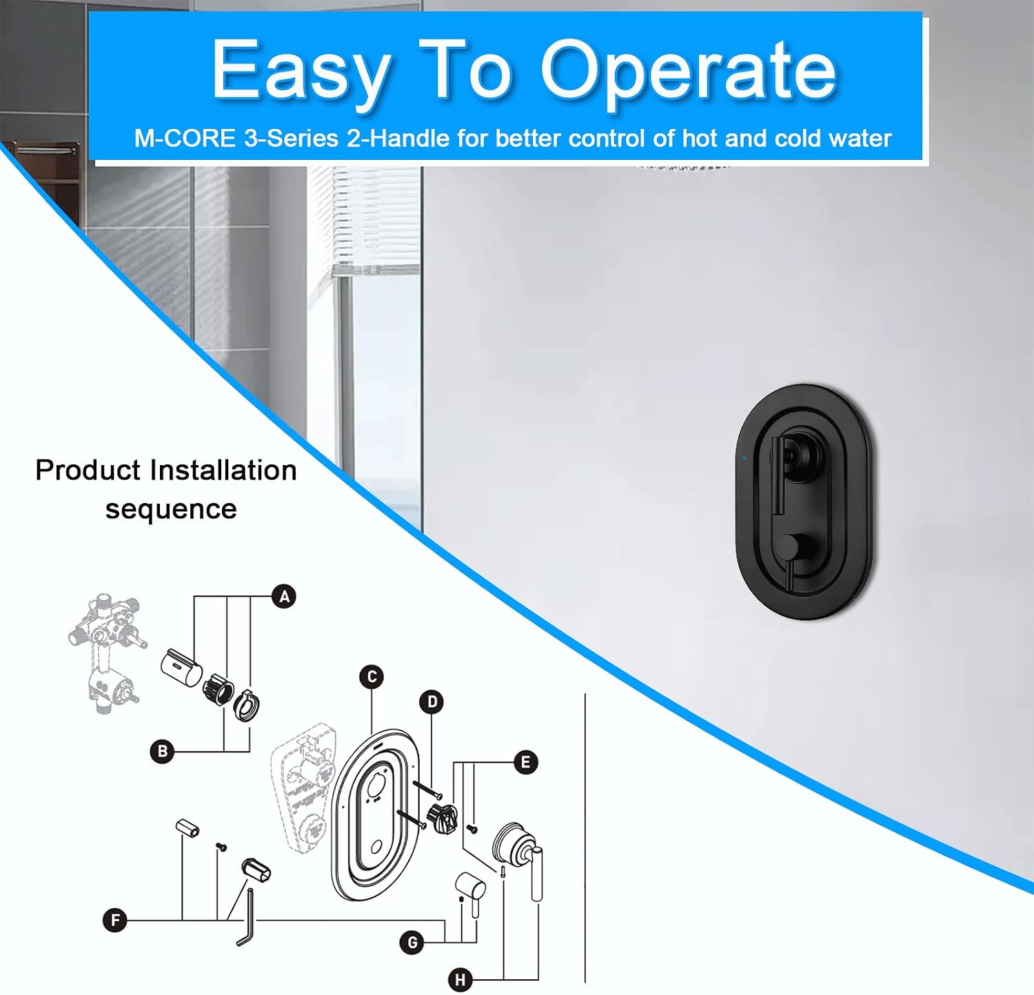 T2900BL Matte Black Shower Handle 3-Function Transfer Valve Shower Trim Kit, Compatible with Moen T2900BL Gibson Posi-Temp Series, Fits 2521, 2551, 2571, 2581 Rough-In Valve (Valve Not Included)