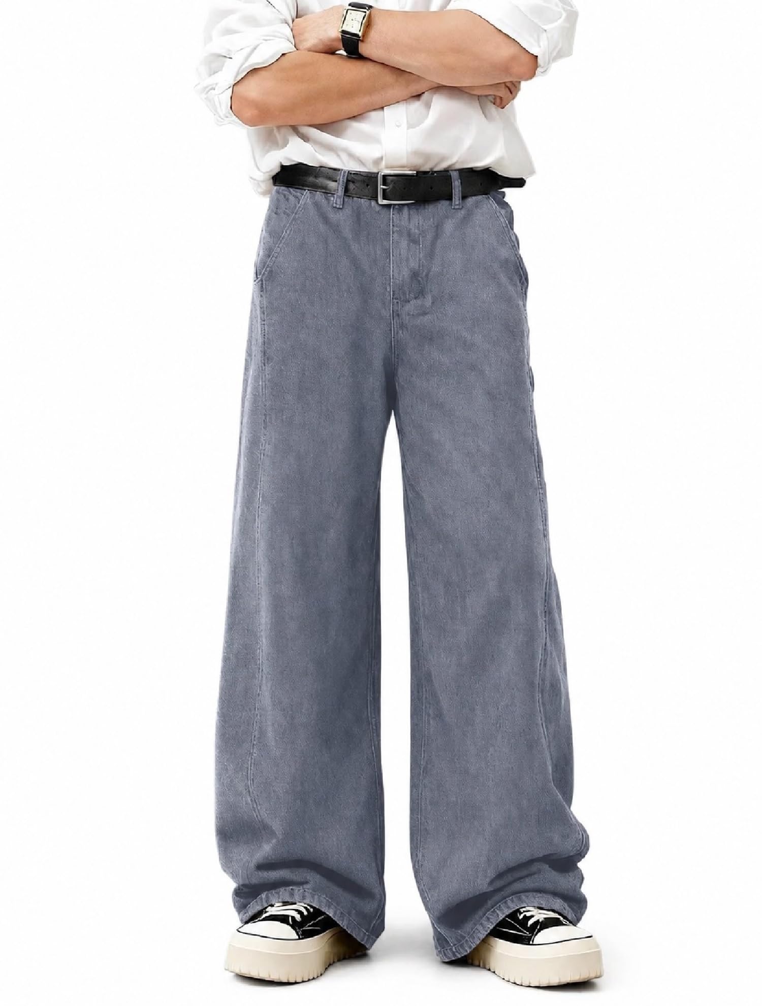 QNIM Men's Loose Fit Jeans (Gray) Grey - Image 1