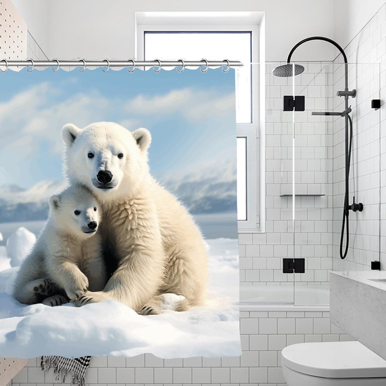 Cute Polar Bear Shower Curtain Light-Weight Blackout Bathroom Curtain Washable Shower Liner 71x71 Inch Bath Curtain with Metal Holes Bathtub Bath Room