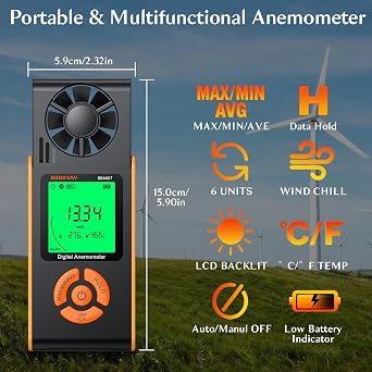 4 in 1 Digital Wind Speed Anemometer Handheld with 6 Units