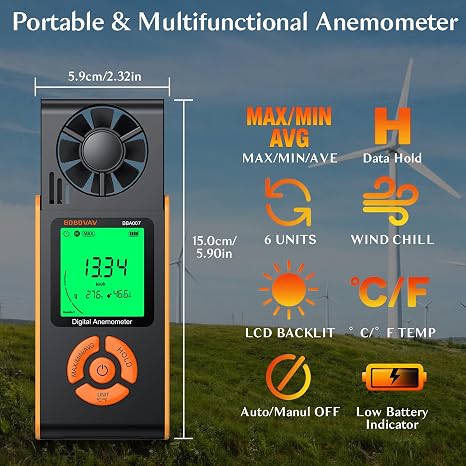 4 in 1 Digital Wind Speed Anemometer Handheld with 6 Units