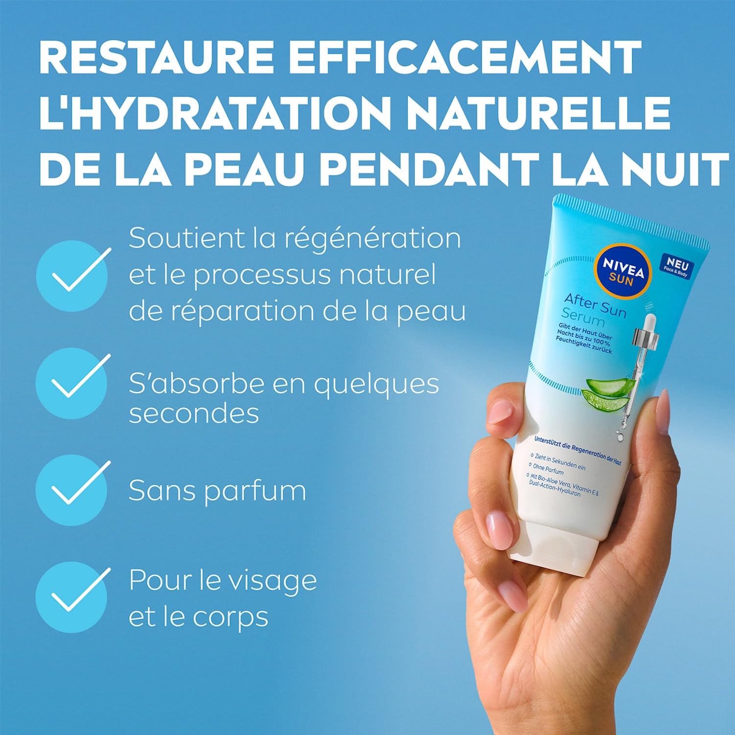NIVEA SUN Gel-Sérum Après Soleil Visage & Corps 100 ml Aloe Vera Bio Acide Hyaluronique