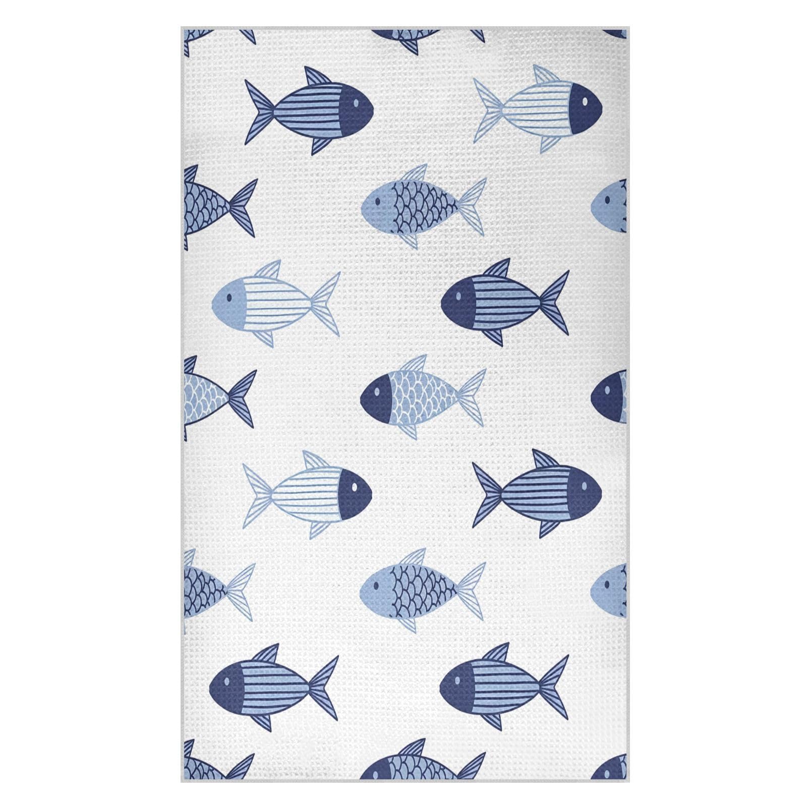 BURSTDDY Cartoon Fish Kitchen Towels,Absorbent Dish Towels 2 Pack