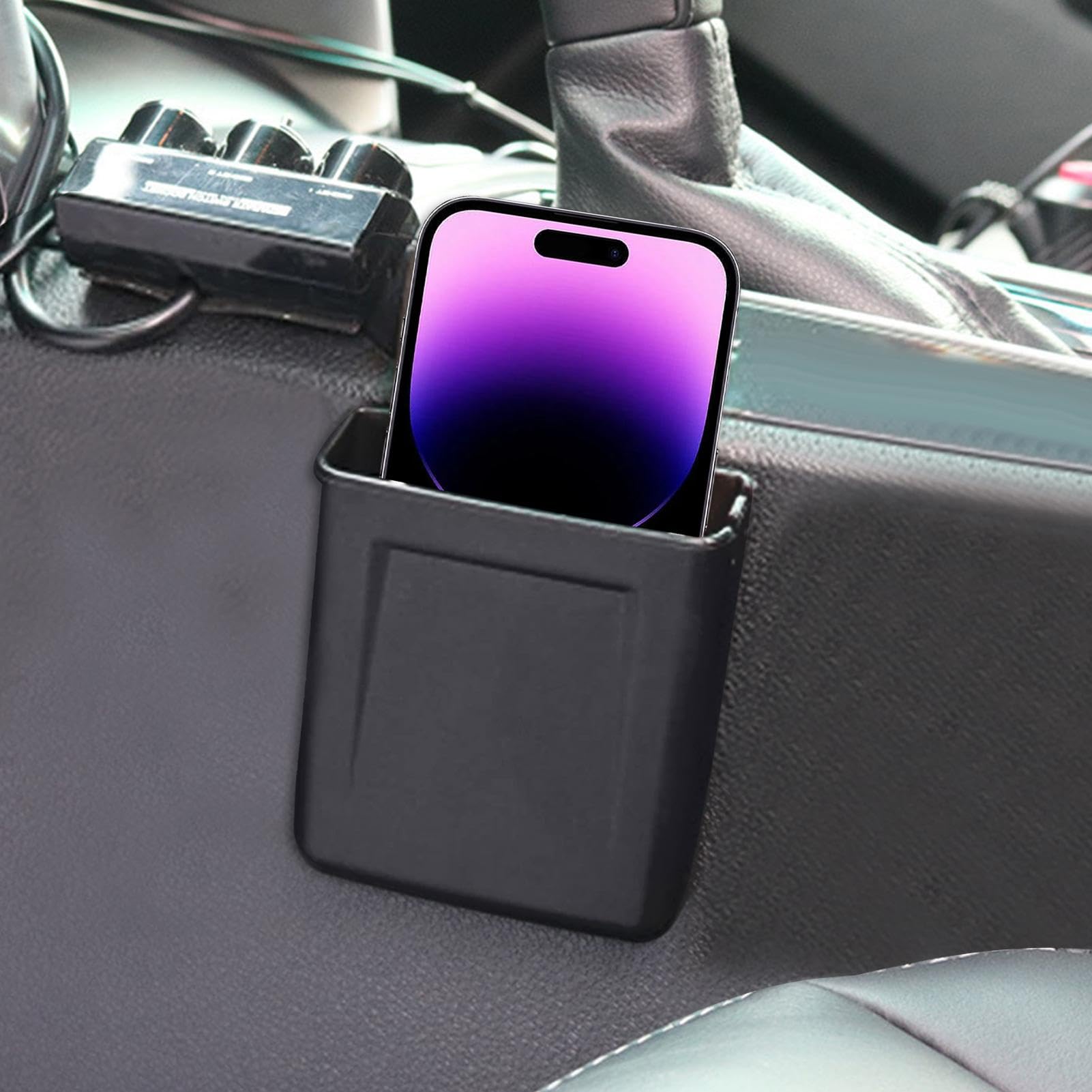 Weldphur Car Seat Storage Box, Multipurpose Organizer for Phones, Cards, Keys, Sunglasses, Black ABS Material
