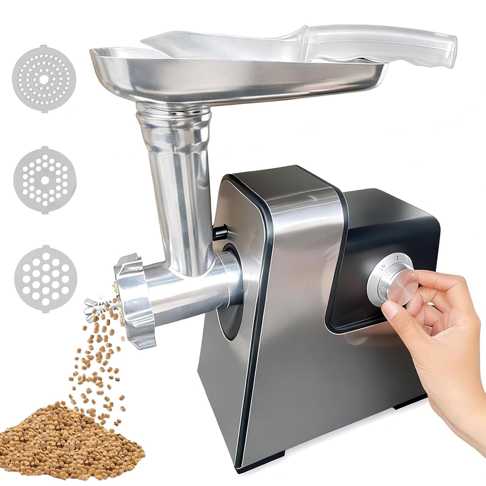 Máquina eléctrica de pellets de alimentación para alimentos para mascotas, peletizadora de acero inoxidable con troqueles de 2,5 a 5 mm, salida de 2 a 6 kg/h para perros, gatos, pájaros, peces y