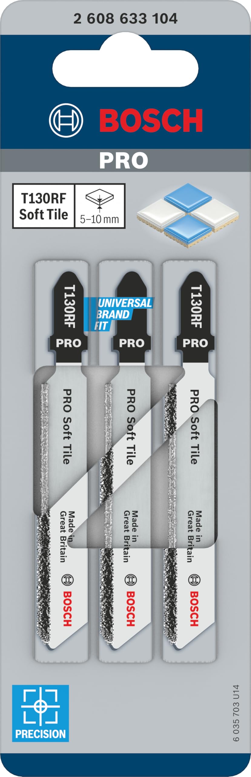 Bosch 3x Brzeszczot do wyrzynarki PRO Soft Tile T130RF (do Płytki, Płytki, Długość 83 mm, Professional Akcesoria Wyrzynarka)