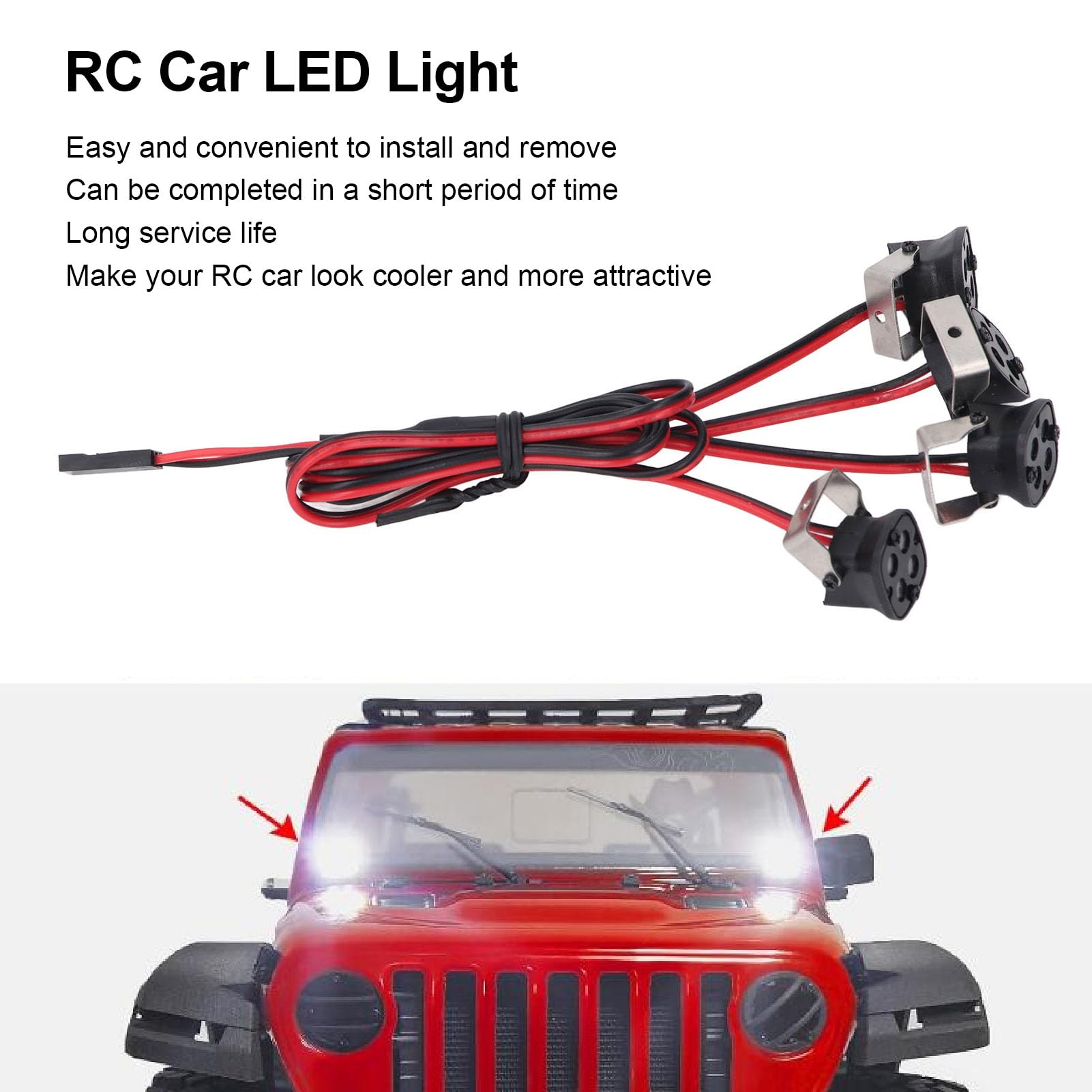 2 Projecteurs LED 3W Pour Voitures RC - Alimentation 5-12V, Alliage Aluminium - Compatible 1/10, 1/8, Axial SCX10, Redcat Gen8, Bateaux - 5