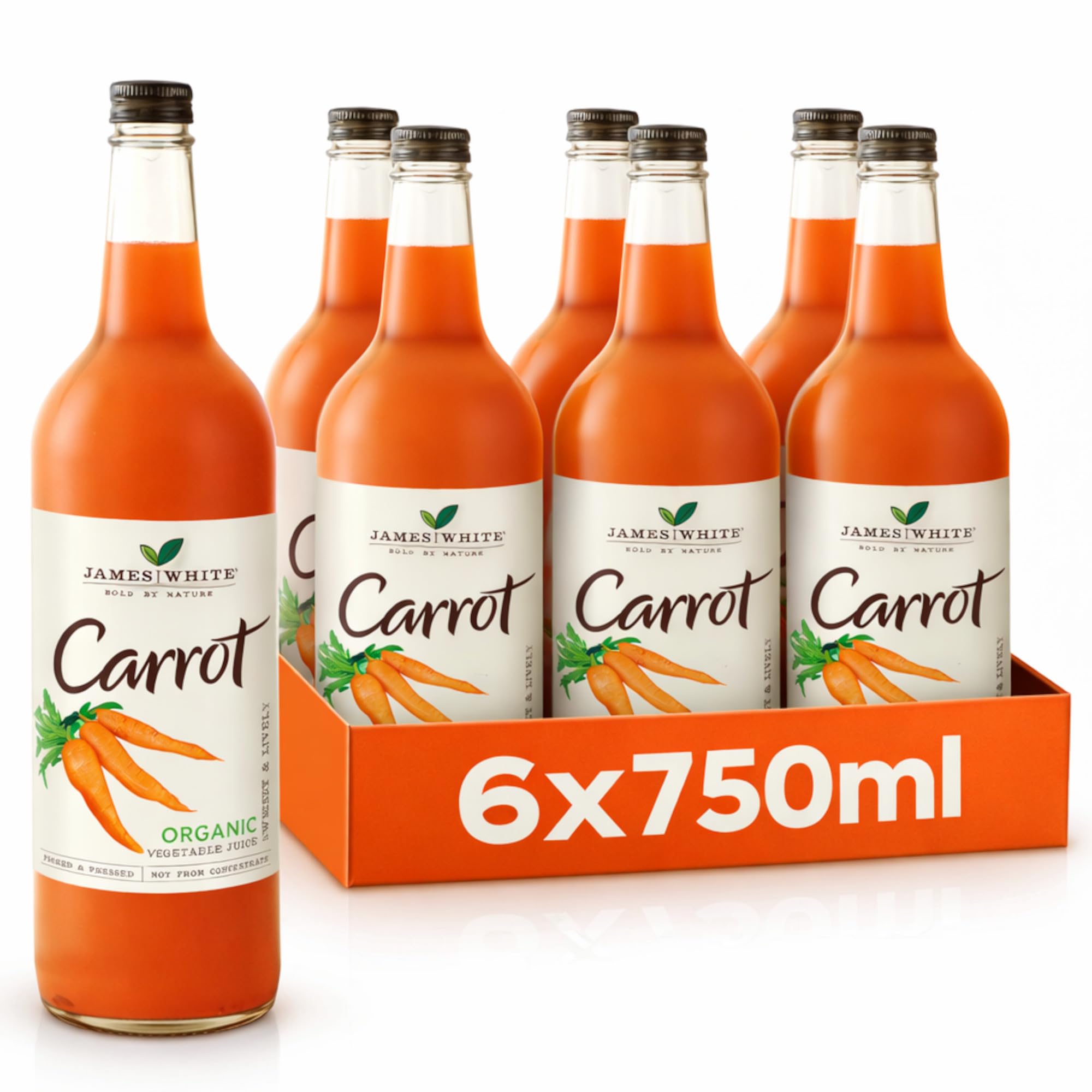 James White Organic Carrot Juice - Vegan - No Added Sugar - Picked and Pressed (Pack of 6 x 750ml)