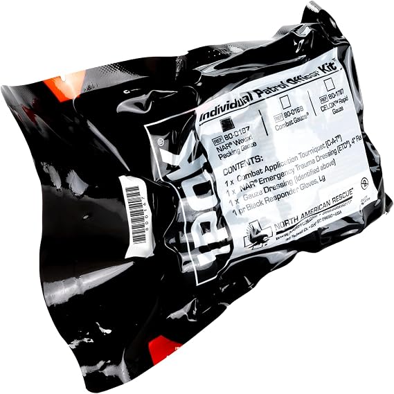 North American Rescue Individual Patrol Officer Kit IPOK (Gauze) NAR Compact First Aid with C-A-T Tourniquet, ETD, Gauze, Gloves (80-0167)