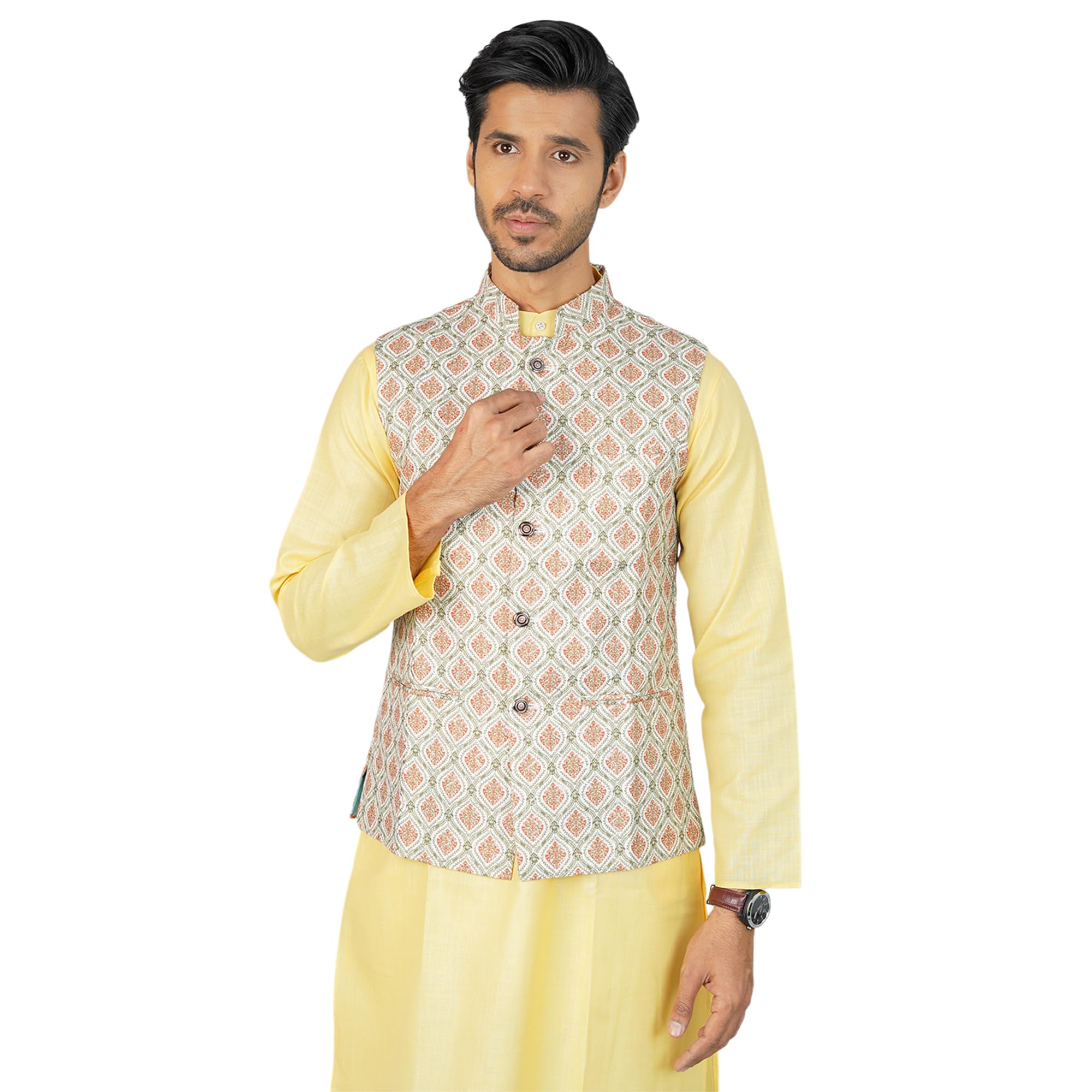wintage Men's Digital Print Red Nehru Jacket-picture-10