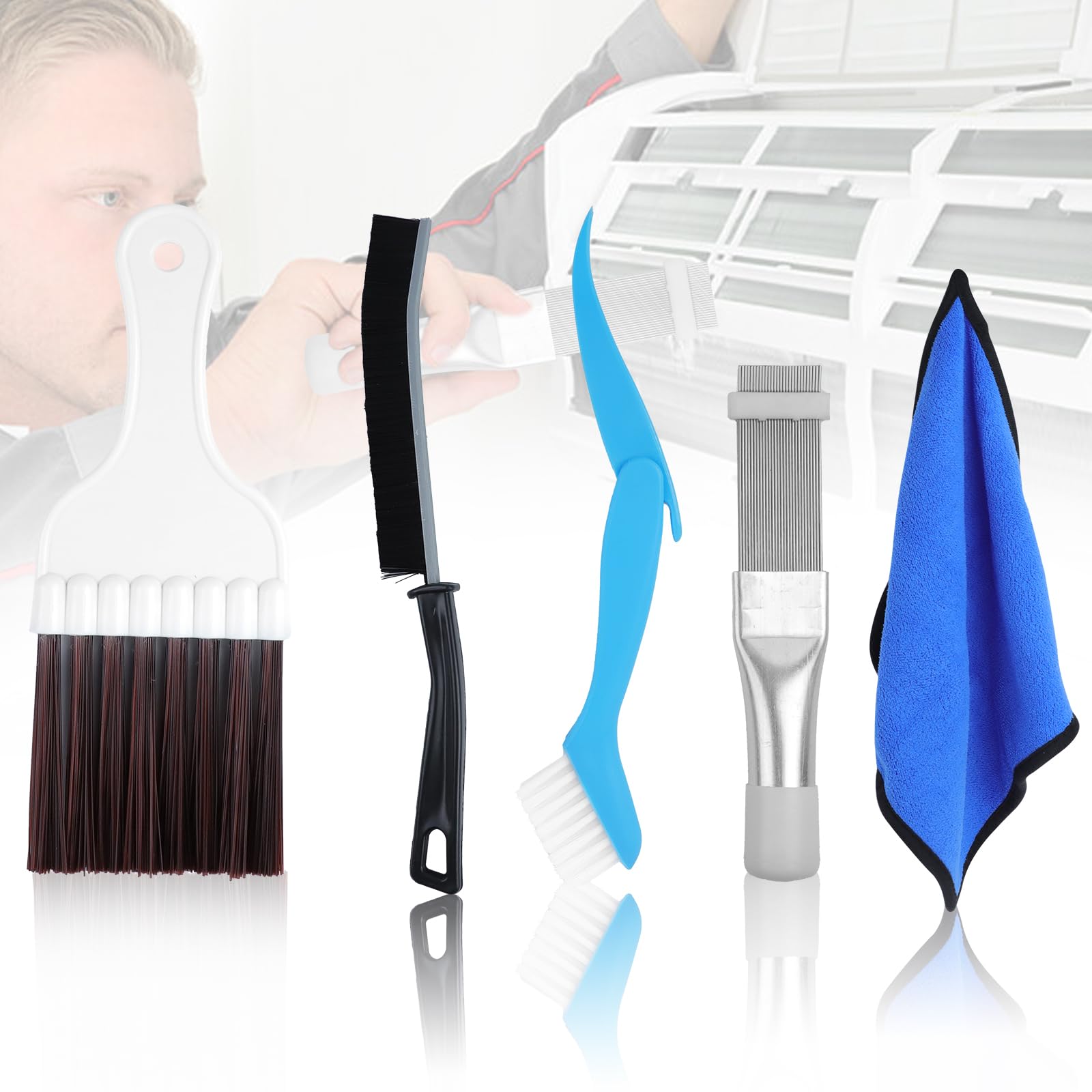 2 stuks borstels voor airconditioning, condensatorspoel- en reinigingsborstel, kam voor roestvrijstaalvleugels, verdamper van de vleugels