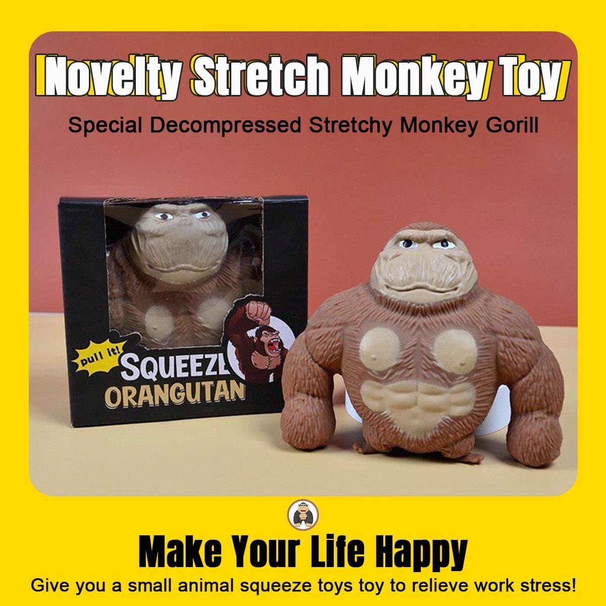 YHan Stretchy Monkey Fidget Toy Squishy Stress Relief for Kids & Adults, Stuffed Animal Plushies, Stretchable & Squeezable Sensory Toys for Anxiety Relief (Small)