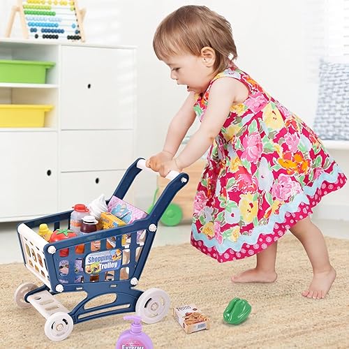 Miniatura 6 de G.C Juguete de caja registradora para niños, juego de simulación con calculadora real, escáner de sonido, carrito de compras, alimentos, dinero de