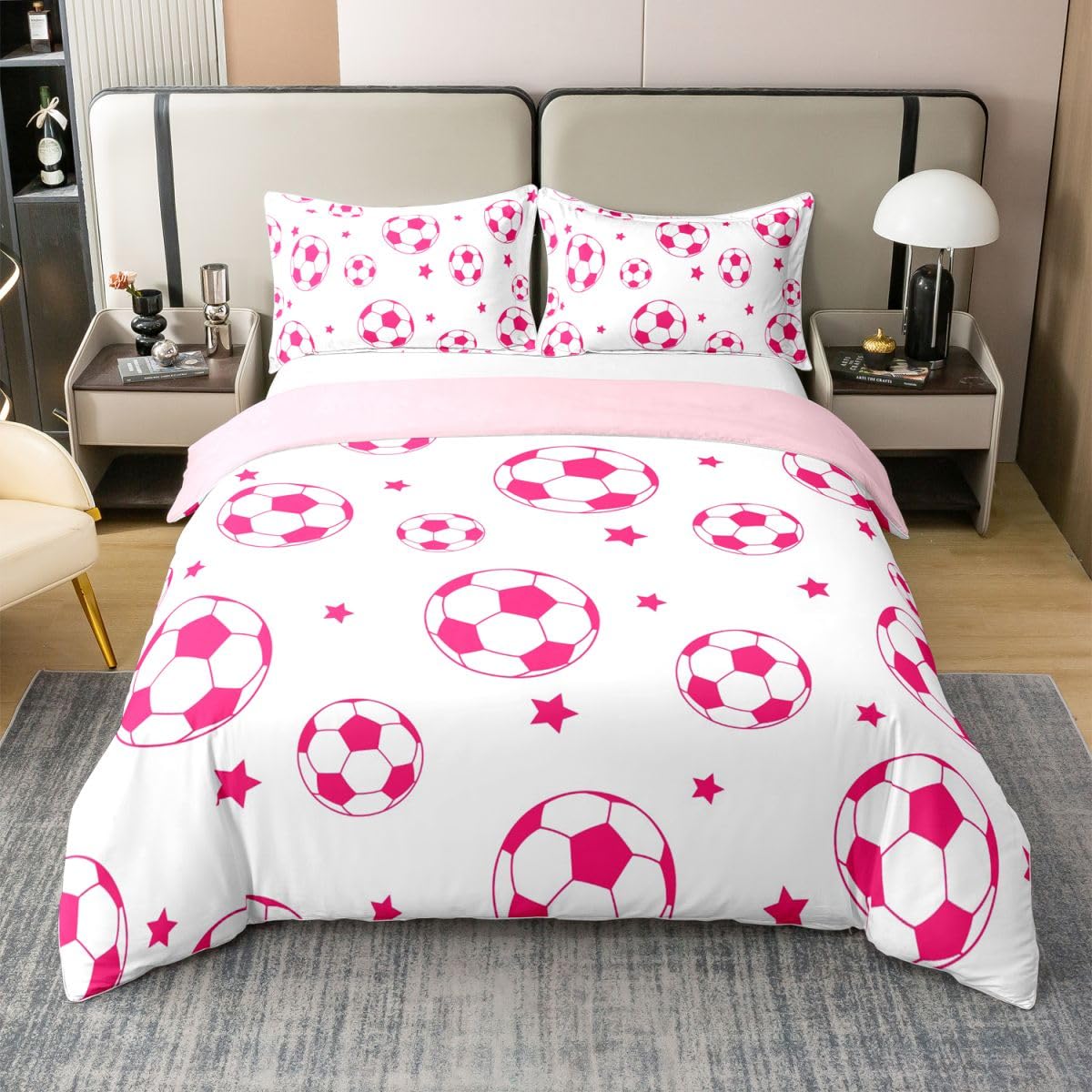 Housse de couette football et taie d'oreiller lit simple 100% coton Manfei