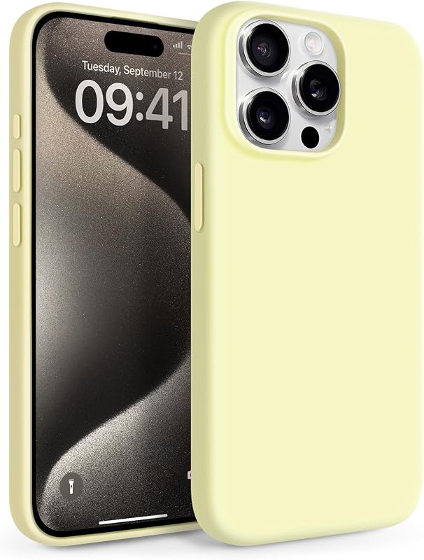 Silikónový kryt na iPhone 15 Pro Max Newseego, ochranný obal z tekutého silikónu, odolný proti poškriabaniu, nárazuvzdorný, tenké puzdro na telefón 6,7 palca, žltý
