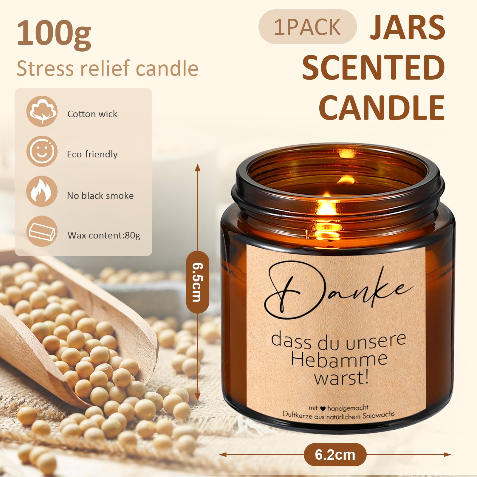 HAPPYSOY Duftkerze Im Glas Mit Spruch – 150 G Sojawachs, Korkdeckel, Handgemacht, Nachhaltig, Duft 'miaflora'
