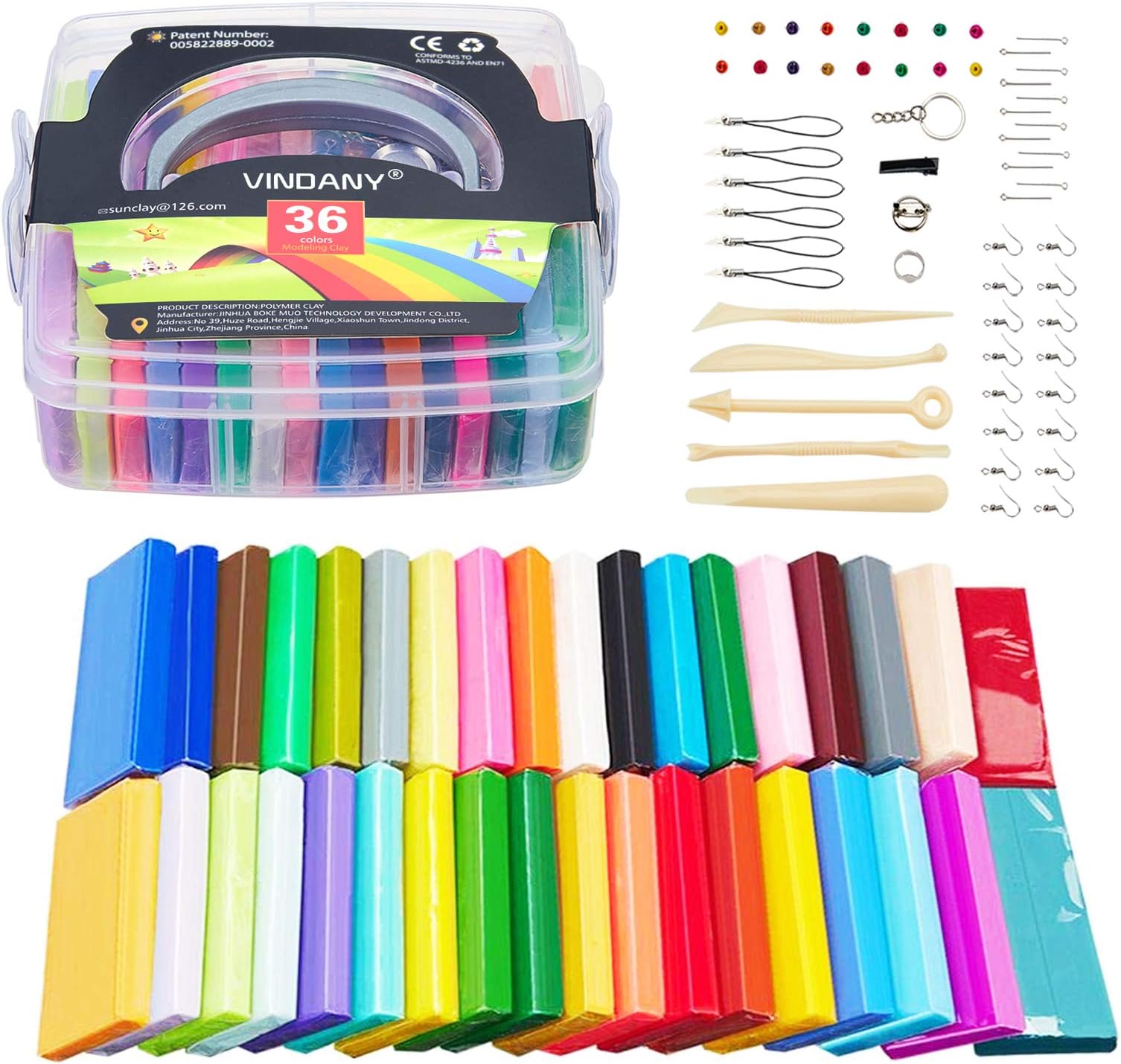 Vindany 36 Colors Polymer Clay - Modeling Clay Nontoxic Soft DIY Clay Bake Clay Kit with Tools and Box Ideal Christmas Toy for Kids (36 Colors)