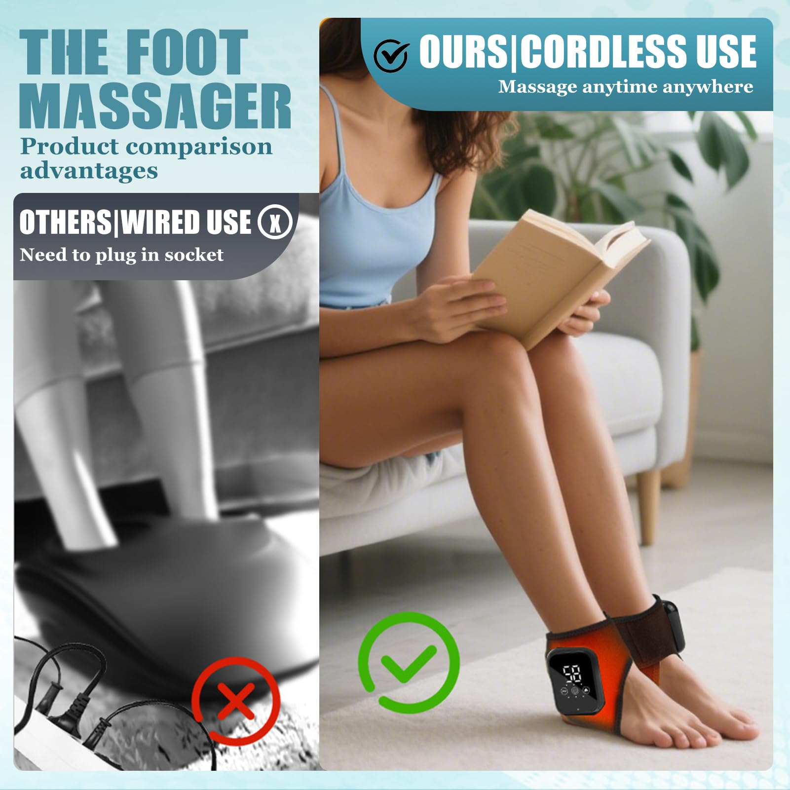 2 pezzi, massaggiatore 3 in 1, massaggio wireless per caviglia e piede, massaggiatore portatile senza fili, massaggio alla caviglia ricaricabile, 3 modalità di vibrazione, 3 livelli di calore, per