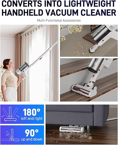 Miniatura 9 de Aspiradora inalámbrica de 550 W, 45 KPa, aspiradora de mano para pelo de mascotas, alfombras y suelos de madera dura, 60 minutos de funcionamiento,