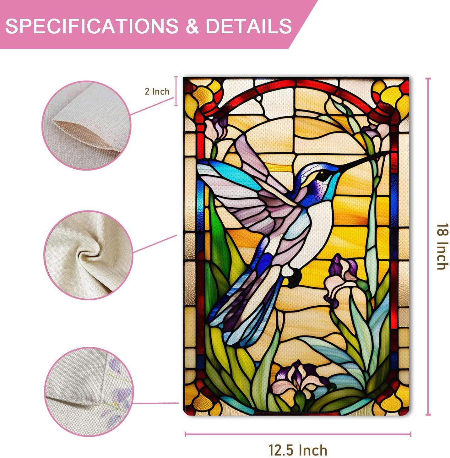 Spring Colorful Hummingbird Garden Flag Stained Glass Style Spring Summer Floral Flower Small Flag for Outside Burlap Double Sided Farmland Welcome Yard Lawn Winter Decor 12.5x18" - Image 5