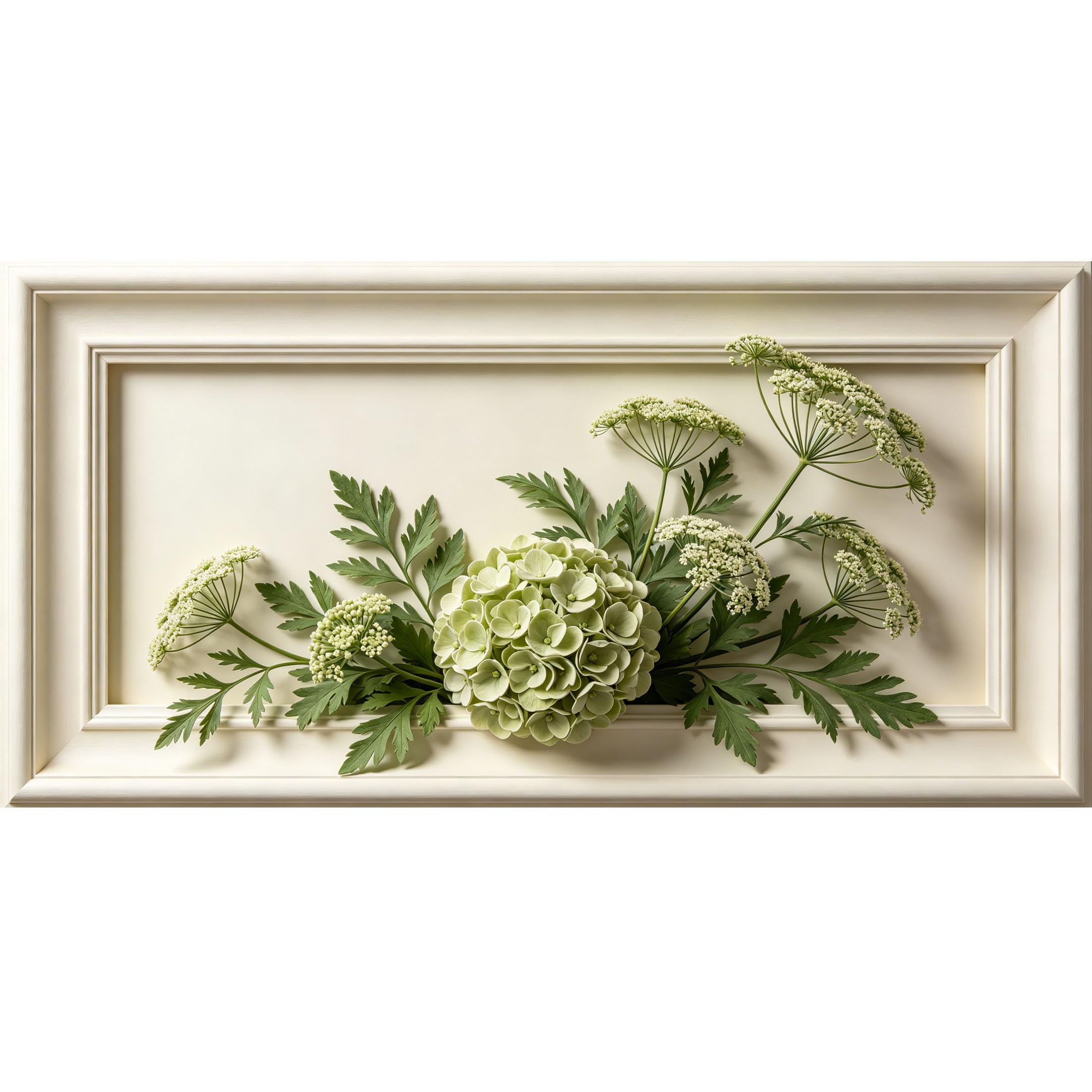 Agglomerix 3D Framed Wall Art White Hydrangea Umbellifer Botanical Relief Effect Large Size SelfAdhesive Removable Wall Decor Prints Artwork for Living Room Bedroom Office