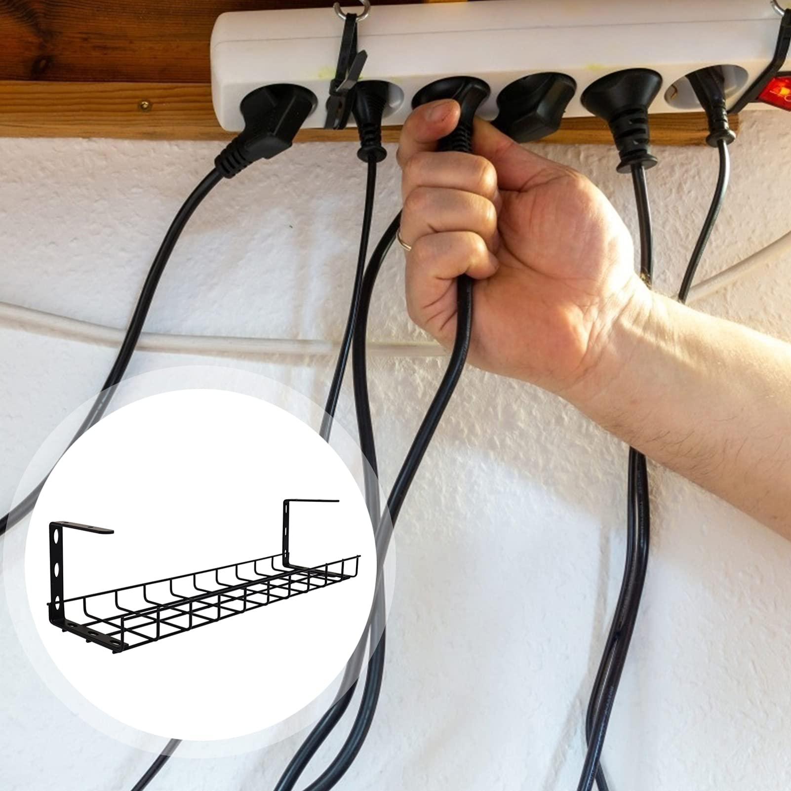 NUOBESTY Bandeja Organizadora De Cables Escritorio Estante para Guardar Cables De Oficina Organizador De Hierro Recoge y Organiza Su Espacio De Trabajo