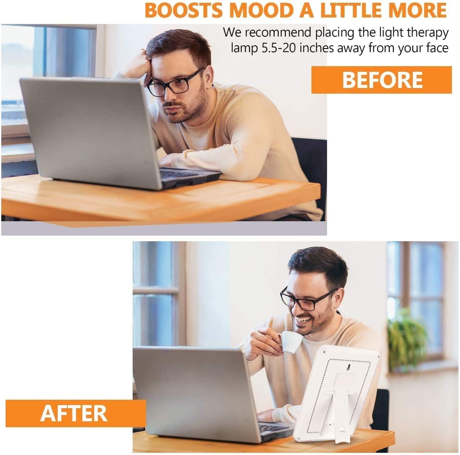 Lámpara de terapia de luz, luz de terapia luminosa LED - UV Free 10000 LUX, función de temporizador, control táctil con 3 niveles de brillo ajustable, soporte ajustable, función de memoria, par
